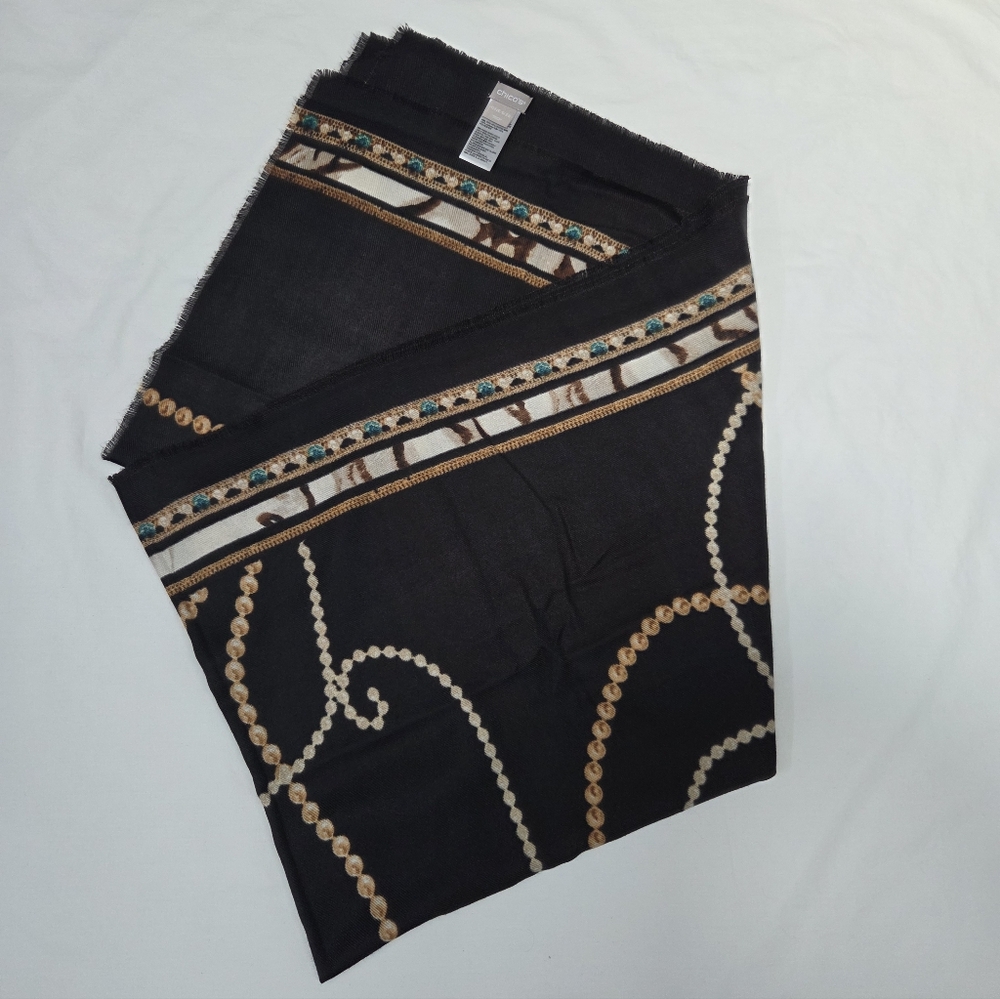 Chico's Gold Chain and Bejeweled Print Scarf